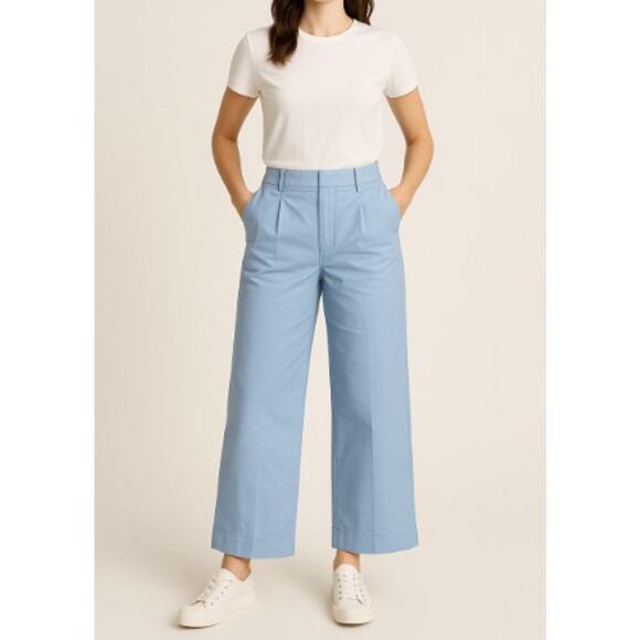 J.Crew Wide-Leg Pleated Chino Pant in Light Blue Women's Size 4 - Picture 1 of 7
